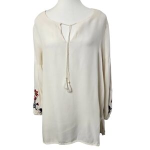 Old Navy Tunic Embroidered Cream Boho Blouse | Women’s Sz M